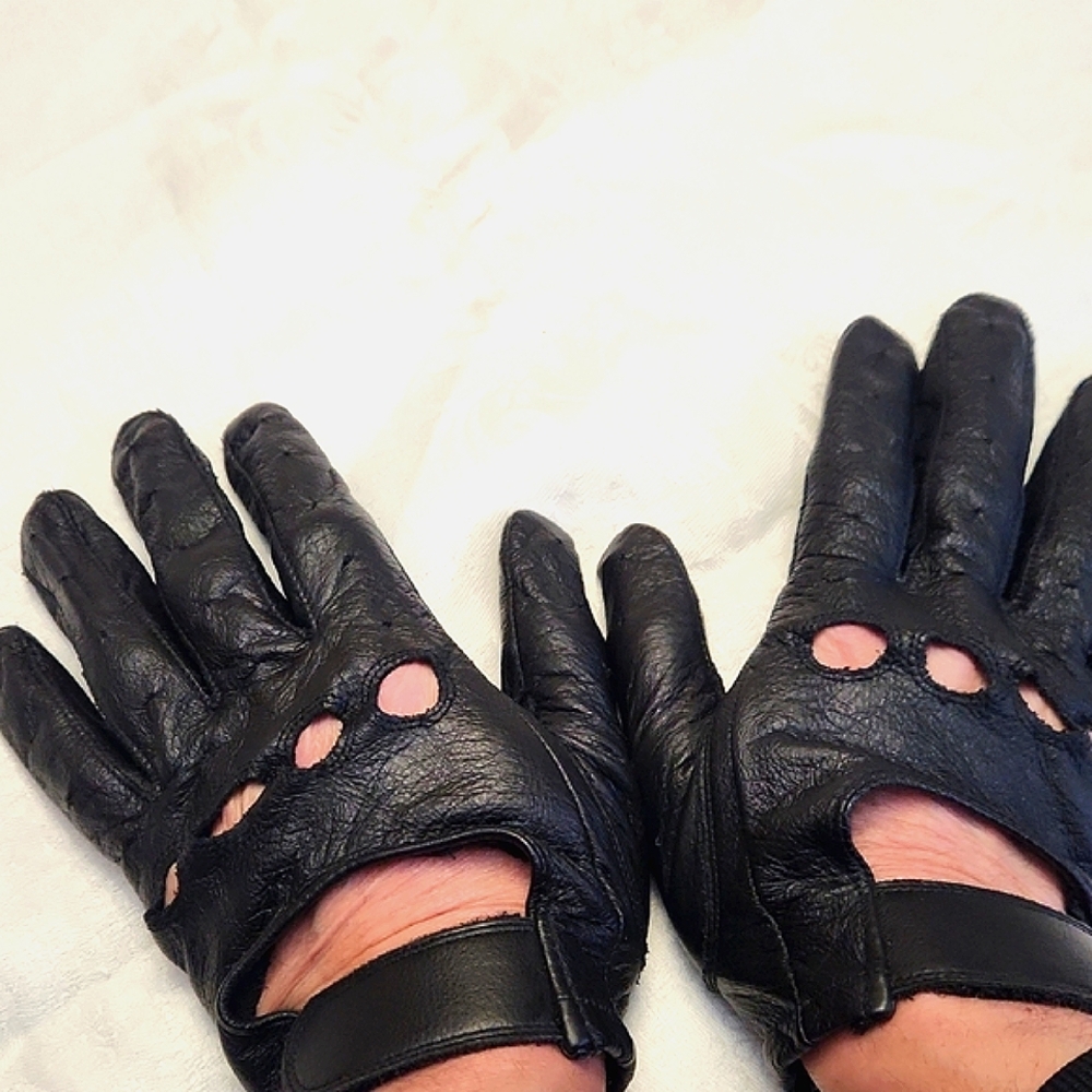 Black Leather Driving Gloves Retro